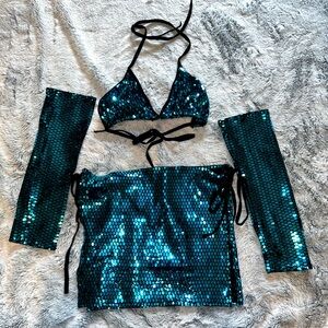 Blue Reflective 4 Piece Rave Wear Set